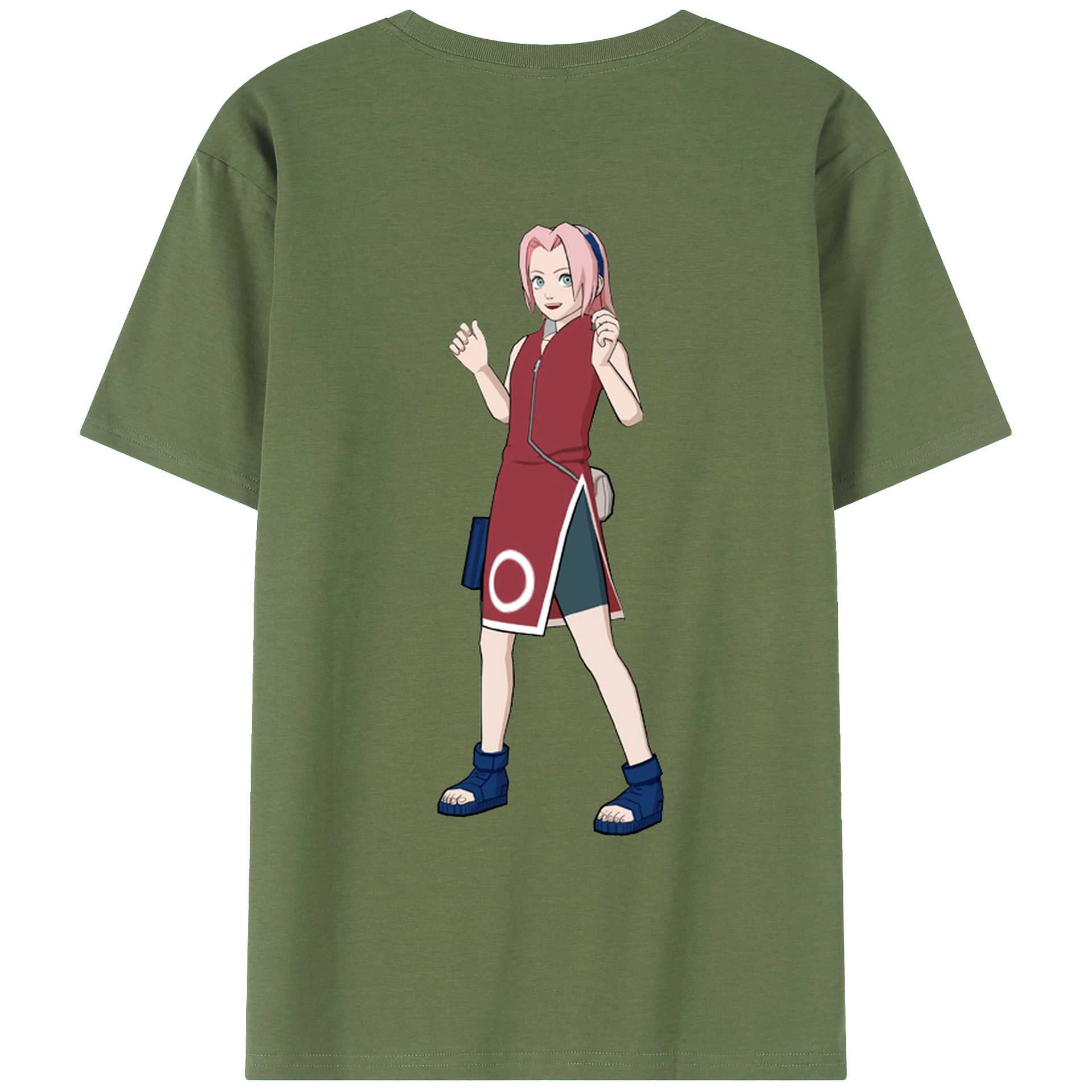 （画像用） NARUTO -ナルト- 春野サクラ Haruno Sakura 綿100％ メンズ半袖Tシャツ（バックプリント） 通気性
